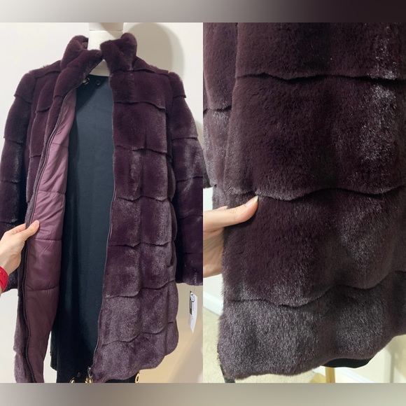 Via Spiga Reversible Plum Faux Fur / Puffer Coat - Picture 5 of 17
